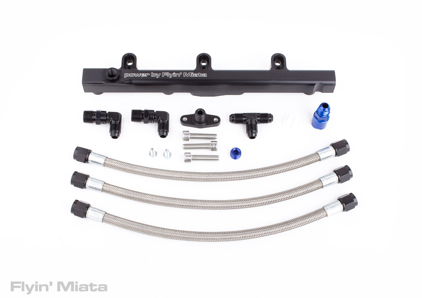 Flyin' Miata dual feed fuel rail with stainless steel feed lines for NB chassis