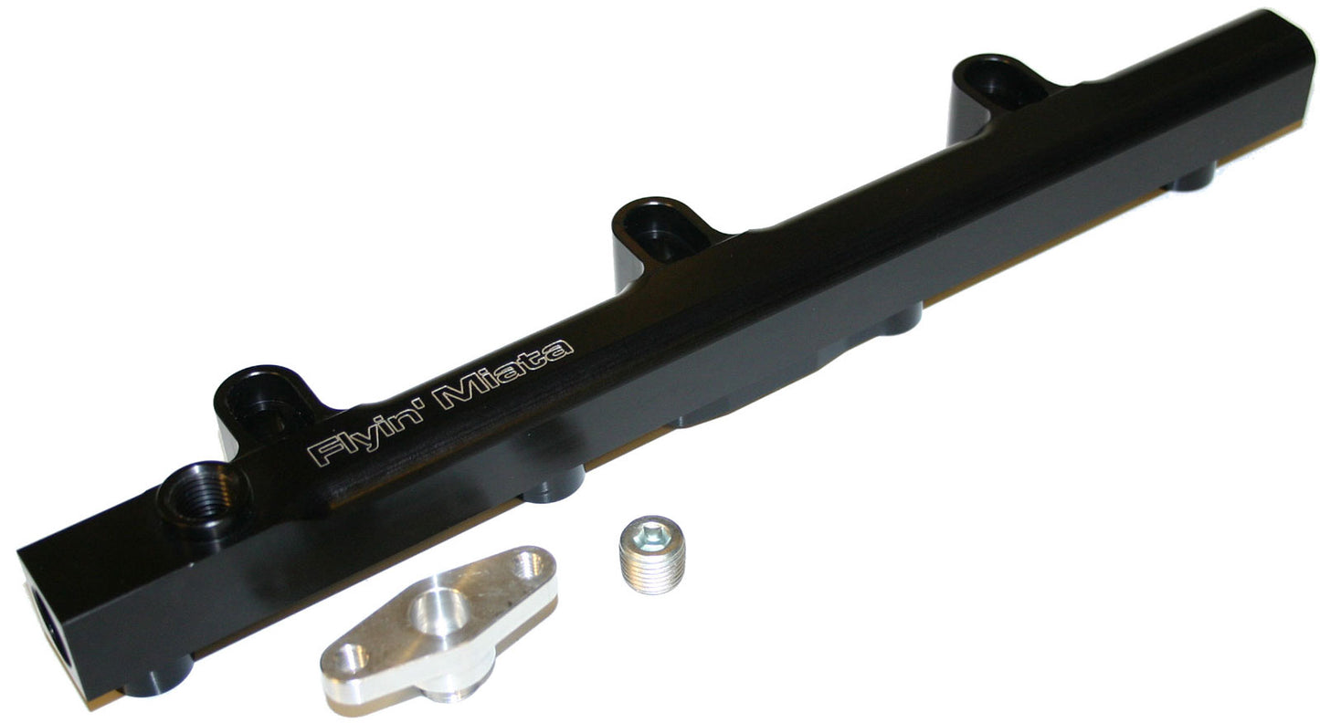 Flyin' Miata dual feed fuel rail with stainless steel feed lines for NB chassis